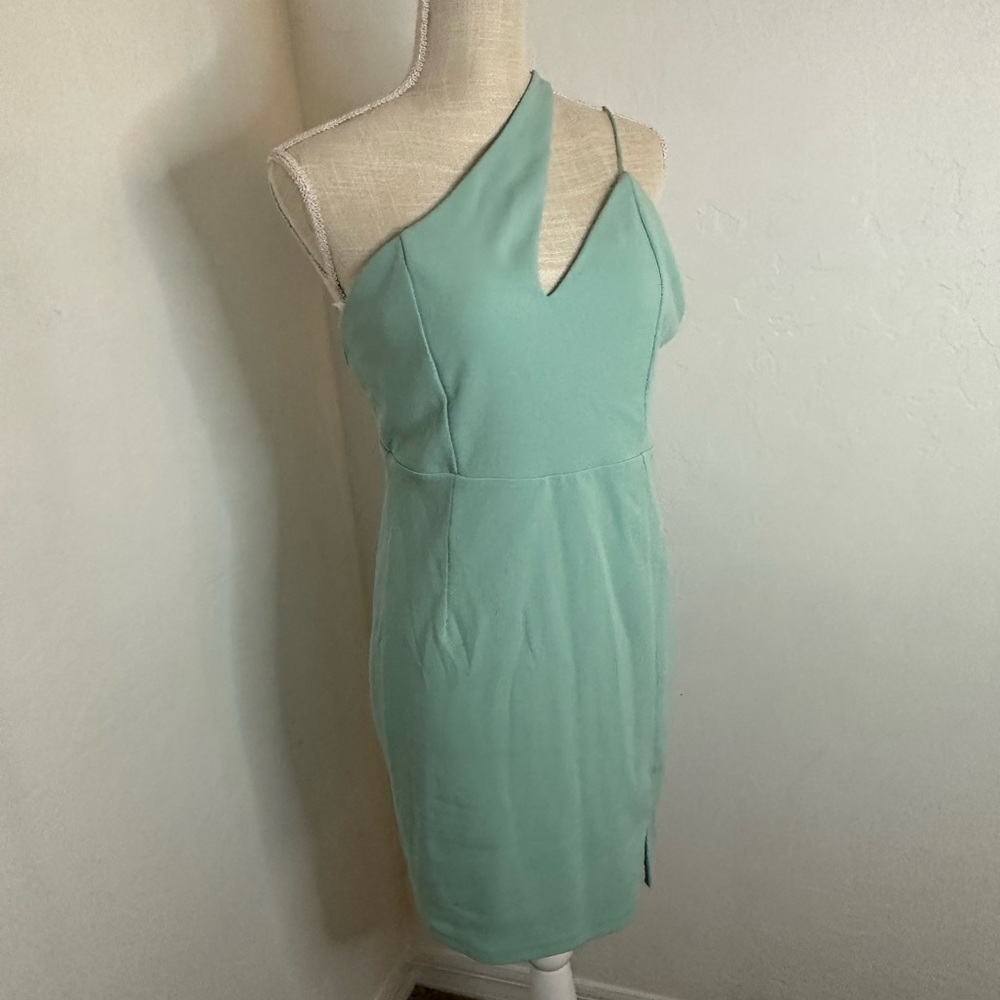 Teal asymmetrical party mini dress size L lulus